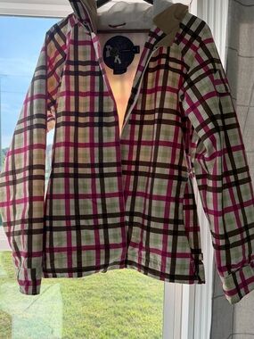 Roxy Plaid Ski Jacket in White, Pink & Green